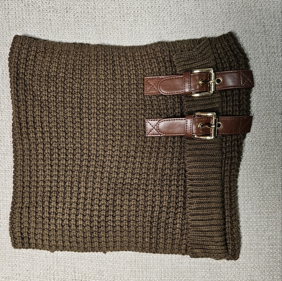 Michael Kors Women's Tan Brown Sweater with Knit Buckle Scarf. Convertable Sz Sm - Picture 8 of 14
